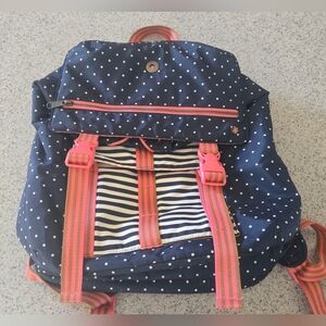 Matilda Jane A+ 435 navy blue polka dot backpack with coral accents